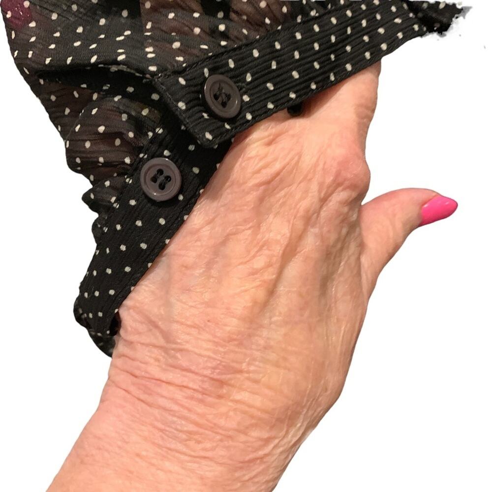 THE limited blouse sheer black Swiss dot top‎ short sleeve ruffle neck. Size M - Picture 4 of 7